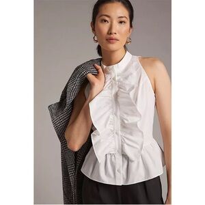 🍓 Anthropologie Mare Mare White Ruffled Sleeveless Corpcore Blouse XL